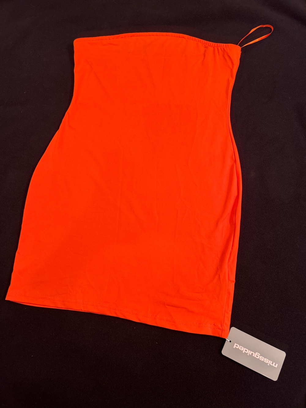 Women’s bright orange strapless Miss guided dress